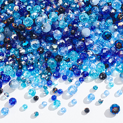 Nbeads 1025 pz 15 set di perle di vetro trasparente elettrolitico, sfaccettato, rondelle, placcato in colore ab e finta giada e mezzo placcato in argento, blu, 4~8x3~6mm, Foro: 0.4~1 mm