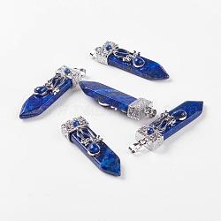 Ciondoli naturali tinti di lapis lazuli, con accessori in lega, freccia, platino, 56~58x16x10mm, Foro: 5x7 mm