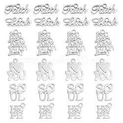 DICOSMETIC 36Pcs 6 Styles Stainless Steel Pendants Antique Word Message Charms Pendants for DIY Necklace Bracelet Jewelry Making Accessories, Hole: 1.5mm