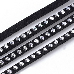 Cuerda de ante imitación, con diamantes de imitación de plata, para la fabricación de joyas de punk rock, negro, 2.7x2mm, alrededor de 1.09 yarda (1 m) / hebra
