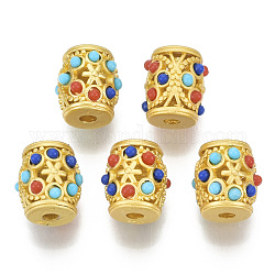 Messing Perlen, mit Harz, hohl, Kolumne, matte Stil, mattgoldene Farbe, Farbig, 9.5x8~9 mm, Bohrung: 2 mm