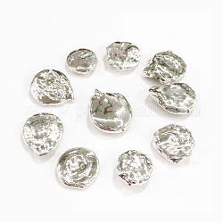 Perle coltivate d'acqua dolce perla naturale, coperto di ottone, colore argento placcato, 17~29x15~20x4~7mm, Foro: 0.5 mm