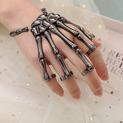 Браслет с кольцом на всю руку из сплава на тему Хэллоуина, эластичный браслет с 5 регулируемым кольцом для женщин, металлический черный, внутренний диаметр: 2-3/8 дюйм (6 см)