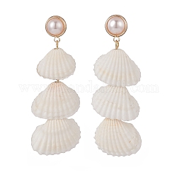Aretes colgantes de perla y concha en espiral natural, pendientes largos de latón para mujer, dorado, 65mm, pin: 0.6 mm