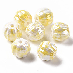 Perles de porcelaine perlées manuelles, porcelaine émaillée lumineux, arc-en-ciel plaqué, citrouille, or, 13x12mm, Trou: 2mm