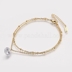 304 Stainless Steel Anklets, with Cubic Zirconia, Lobster Clasps and Iron Extender Chains, Golden, 8-1/4 inch(21cm)