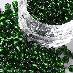 6/0 perline di vetro, foro tondo argento rivestito, tondo, verde, 4mm, Foro: 1.5 mm, circa 1000pcs/100g