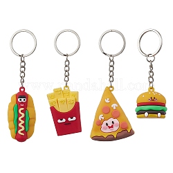 4Pcs 4 Styles Foods PVC Plastic Keychain, with Iron Split Key Rings, Bread/Pizza/Fries/Hamburger, Mixed Color, 8.8~11.3cm, 1pc/style