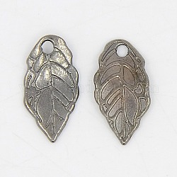 Tibetan Style Pendants, Leaf, Gunmetal, Cadmium Free & Lead Free, 16x8x2mm, Hole: 1mm