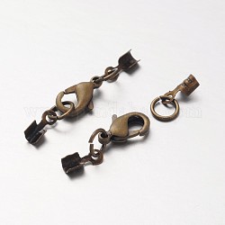 Brass Lobster Claw Clasps, with Cord Ends, Lead Free & Nickel Free, Antique Bronze, 26x6mm