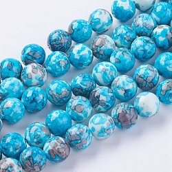 Perles synthétiques en jade blanc océan (pierre de pluie), teinte, ronde, lumière bleu ciel, 10mm, Trou: 1mm, 40 pcs / chapelet, 15 pouce