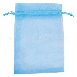 Organza Gift Bags with Drawstring, Jewelry Pouches, Wedding Party Christmas Favor Gift Bags, Sky Blue, 23x17cm