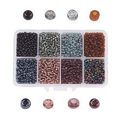 8/0 perles de rocaille en verre, mixedstyle, ronde, noir, 3x2mm, Trou: 1mm, environ 4200 pcs / boîte, boîte d'emballage: 11x7x3cm