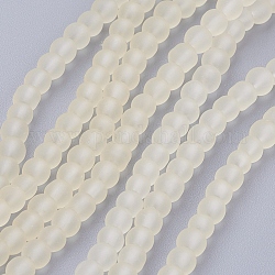Chapelets de perles en verre transparent, mat, ronde, jaune verge d'or clair, 4mm, Trou: 1.1~1.6mm, Environ 200 pcs/chapelet, 31.4 pouce