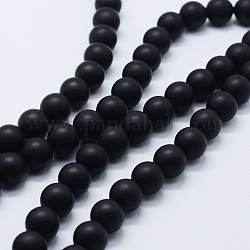 Natural Black Agate Beads Strands, Dyed & Heated, Round, Frosted, 8mm, Hole: 1.5mm, about 48pcs/strand, 14.37 inch(36.5cm)