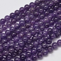 Chapelets de perle ronde en améthyste naturelle, 8mm, Trou: 1mm, Environ 46 pcs/chapelet, 15.5 pouce