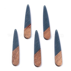 Pendentifs en bois de résine et de noyer, larme, bleu acier, 44x7.5x3mm, Trou: 1.2mm