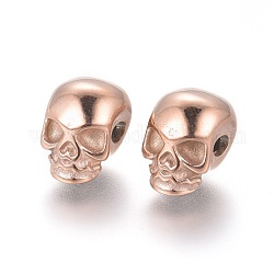 Revestimiento iónico (ip) 304 perlas de acero inoxidable, cráneo, oro rosa, 11x8x10mm, agujero: 2.5 mm