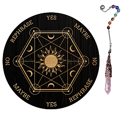 AHANDMAKER Hexagram Sun Moon Pendulum Board, 7.8'' Dowsing Divination Metaphysical Message Board Wooden Carven Board with Crystal Pendulum Necklace Divination for Witchcraft Wiccan Altar Supplies Kit