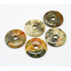 Pendentif en pierre naturelle avec disque en beigne / pi, fou agate, largeur du beignet: 16 mm, 40x5.5mm, Trou: 8mm