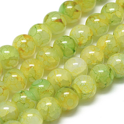 Abalorios de vidrio, estilo crepitar, redondo, imitación de jade, verde pálido, 8~8.5mm, agujero: 1.5 mm, aproximamente 105 pcs / cadena, 31.8 pulgada (80.7 cm)