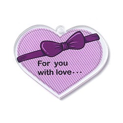 バレンタインデー透明アクリルペンダント  ハートチャーム  紫色のメディア  40.5x49.5x2mm  穴：3mm