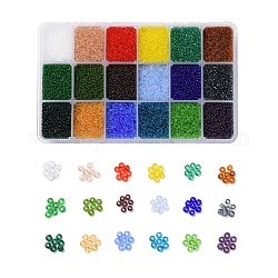 360g 18 couleurs 12/0 grade a perles de rocaille en verre rondes, couleurs transparentes, couleur mixte, 2x1.5mm, Trou: 0.8mm, 20 g / couleur, environ 38400 pcs / boîte