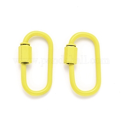 Spray Painted Brass Screw Carabiner Lock Clasps, for Necklaces Making, Oval, Yellow, 26x13x2mm
