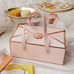 Boîtes en carton, fournitures de stockage de cadeaux, avec poignées en similicuir, rectangle, rose brumeuse, 21.5x14x8 cm