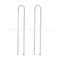 925 Sterling Silver Ear Stud Findings, with 925 Stamp, Ear Thread, with Cable Chain, Silver, 98x0.8mm, Pin: 0.8mm