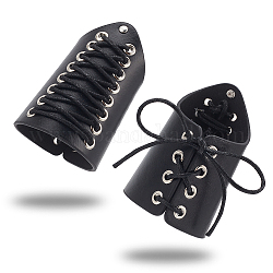 Регулируемый браслет из искусственной кожи с восковыми хлопковыми шнурами, перчатка браслет, манжета на запястье, чёрные, 7-1/2 дюйм (19 см)