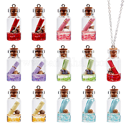 PandaHall Elite 24Pcs 6 Colors Wish Bottle Pendants, Resin Charms, with Paper & Shell & Cork Stopper and Platinum Iron Findings, Bottle, Mixed Color, 36x16mm