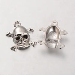CCB Plastic Pendants, Skull for Halloween, Platinum, 19x18x4mm, Hole: 2mm