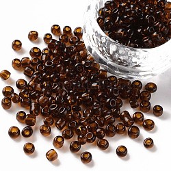 Perles de rocaille en verre, transparent , ronde, brun, 6/0, 4mm, Trou: 1.5mm, environ 1000 pcs/100 g