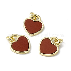 Natural Red Jasper Heart Charms, with Rack Plating Golden Tone Brass Findings, Cadmium Free & Lead Free, 14x12x2mm, Hole: 3mm