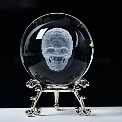 Sfera di cristallo del teschio intagliato, decorazione sfera di vetro, con supporto in lega color platino, chiaro, 60mm
