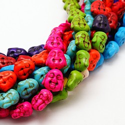 Buddha-Kopf synthetische türkisfarbene Perlenstränge, gefärbt, Mischfarbe, 15x14x9 mm, Bohrung: 1 mm, ca. 460 Stk. / 1000 g