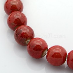 Fili di perline tonde ceramica fatto  mano , rosso, 8mm, Foro: 2 mm, circa 40~42pcs/filo, 12 pollice