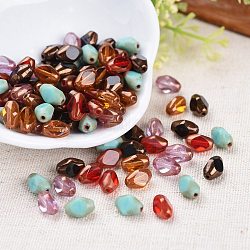 Galvanoplastie perles au chalumeau tchèque, facette, riz, couleur mixte, 8~8.5x6x5mm, trou: 1 mm, environ 117 pièces ~ 123 pièces / sac
