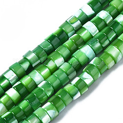 Fili di perline di conchiglia trochus naturale, tinto, Rotondo piatto / disco, perline Heishi, verde lime, 4x2mm, Foro: 0.8 mm, circa 154~160pcs/filo, 14.96~15.75 pollice (38~40 cm)