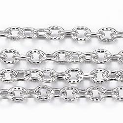 304 Stainless Steel Textured Cable Chains, with Spool, Unwelded, Oval, Stainless Steel Color, 3x2.4x0.6mm, about 32.8 Feet(10m)/roll
