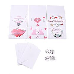 Rectangle Paper Greeting Cards, with Rectangle Envelope and Flat Round Self Adhesive Paper Stickers, Valentine's Day Wedding Birthday Invitation Card, Mixed Patterns, 198x149x0.3mm