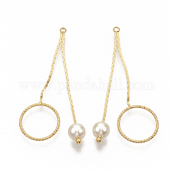 Colgantes de latón, con abs de plástico imitación perla, sin níquel, real 18k chapado en oro, anillo, 49x14.5x1mm, agujero: 1.5 mm
