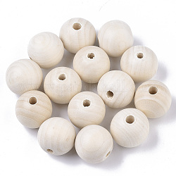 Perle di legno naturale non finite, perline macramè foro grande, perle di legno cerate, superficie liscia, tondo, bianco floreale, 30mm, Foro: 6~7 mm