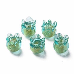 Or à la main perles feuille de Murano, méduses, turquoise, 8.5~9.5x8.5mm, Trou: 1~1.5mm
