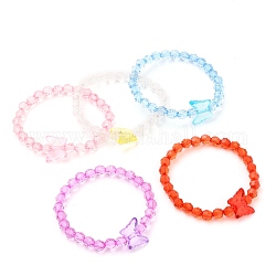Bracelets enfants perles acryliques transparentes, rond et papillon, couleur mixte, diamètre intérieur: 2-1/4 pouce (5.6 cm)