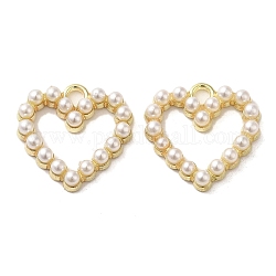 Pendente in lega, con abs imitazione perla, a forma di cuore, oro, 18.5x18.5x4mm, Foro: 2.2 mm