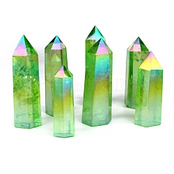 Figuritas de prismas hexagonales curativas de cuarzo natural electrochapado, decoraciones de exhibición de piedra de energía reiki, verde amarillo, 30~50x16~20mm