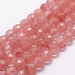 Chapelets de perles en verre de quartz de cerise, facette, ronde, 8mm, Trou: 1mm, Environ 44 pcs/chapelet, 14.9 pouce ~ 15.1 pouces