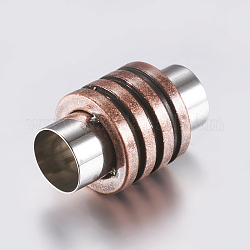 304 fermoirs magnétiques en acier inoxydable avec emembouts à coller, colonne, cuivre rouge et la couleur de l'acier inoxydable, 16x10mm, Trou: 6mm